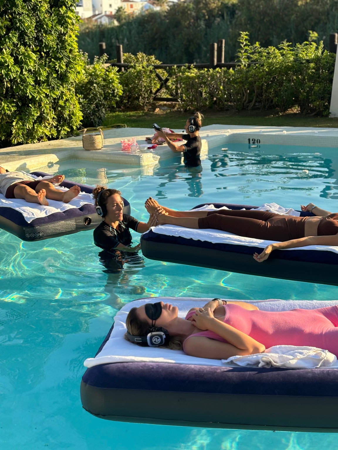 Floating meditation by the pool